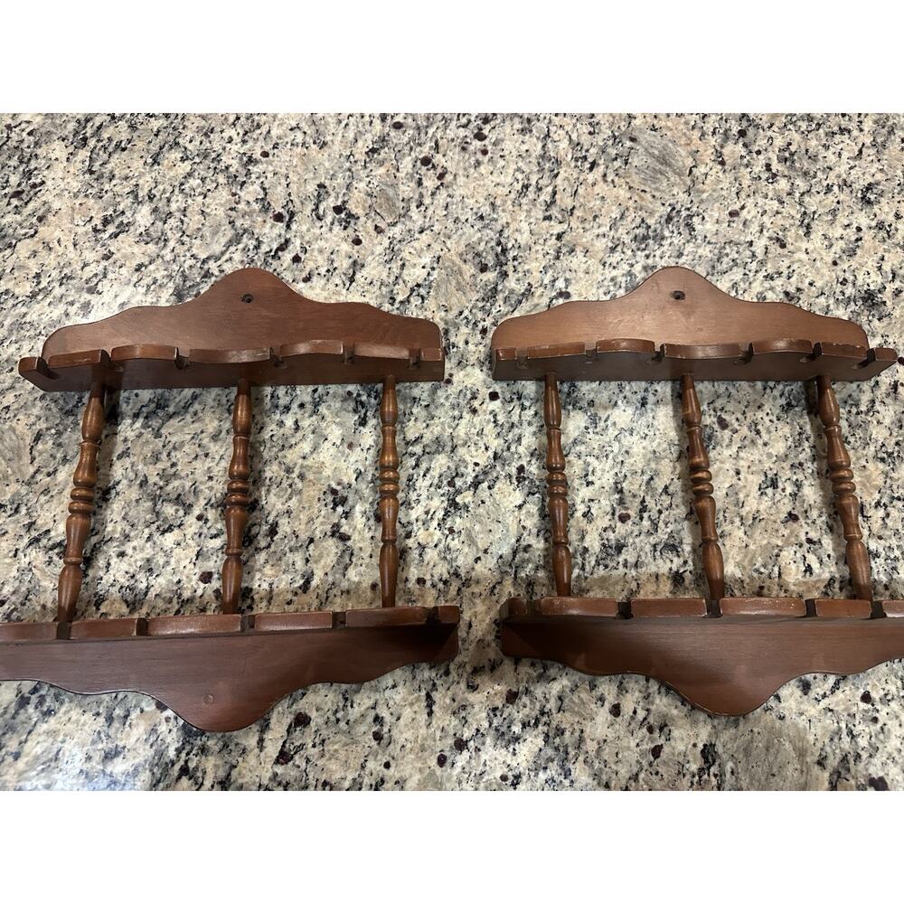 Vintage Wooden Souvenir Spoon Display Rack Wall Mounted Farmhouse Set Of 2